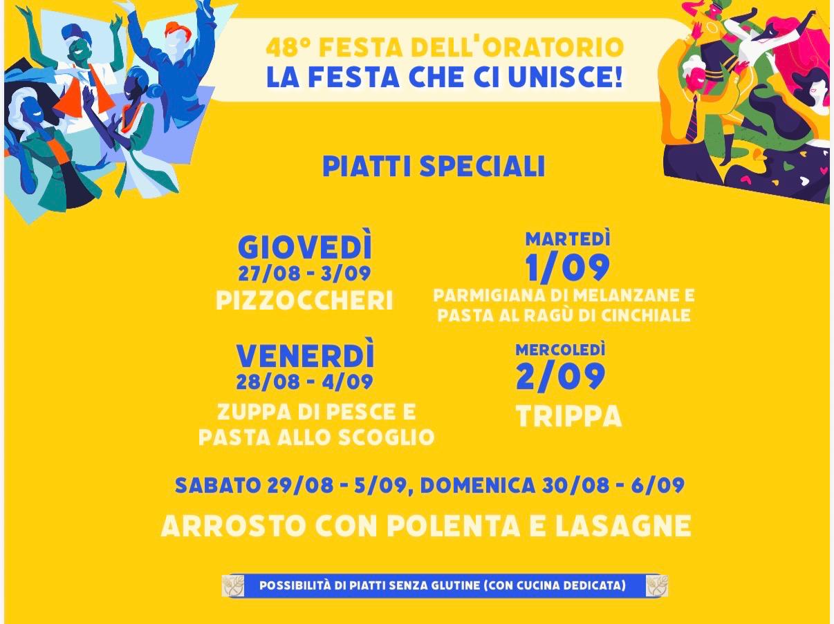 I piatti speciali della festa dell’Oratorio
